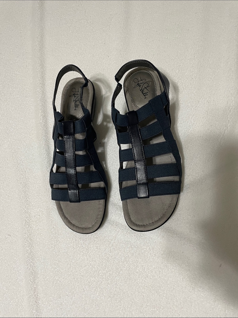 Life Stride Navy Strappy Elastic Band Women's Sandals
